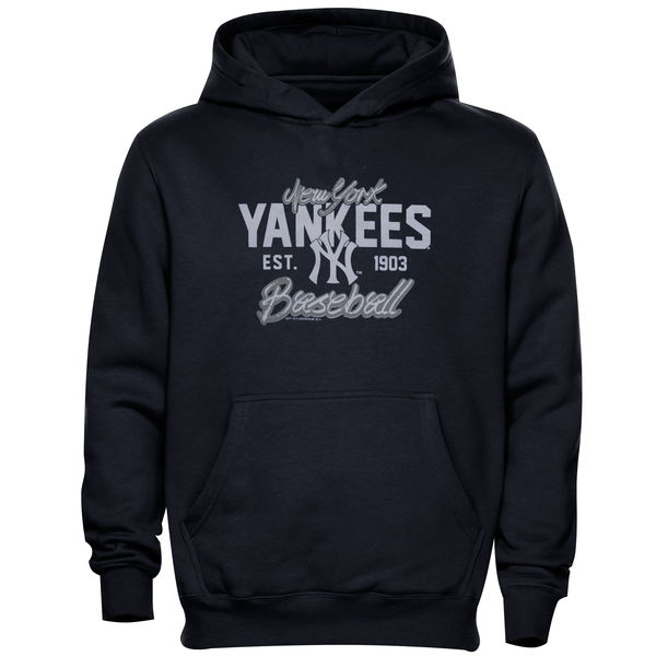 Men New York Yankees Script Baseball Pullover Hoodie Navy Blue-0